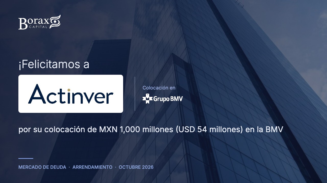 Felicitamos a Arrendadora Actinver por su colocación de MXN 1,000 millones (USD 54 millones) en la BMV