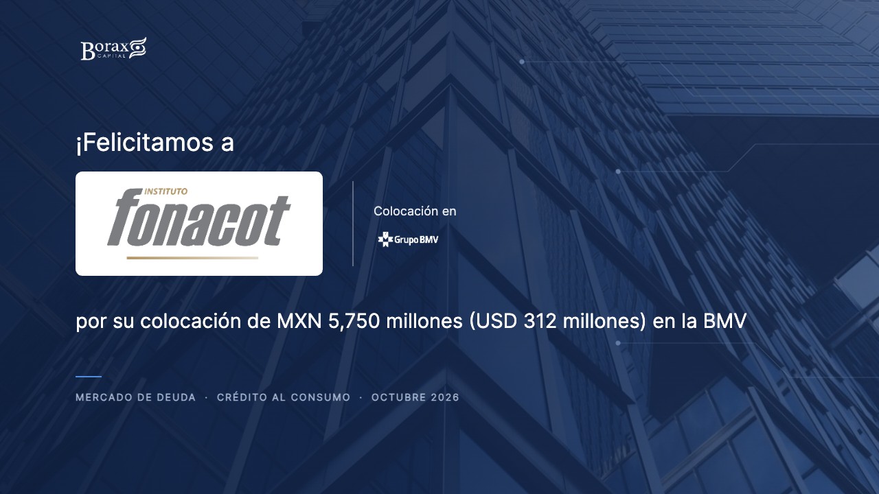 Felicitamos al Instituto FONACOT por su colocación de MXN 5,750 millones (USD 312 millones) en la BMV
