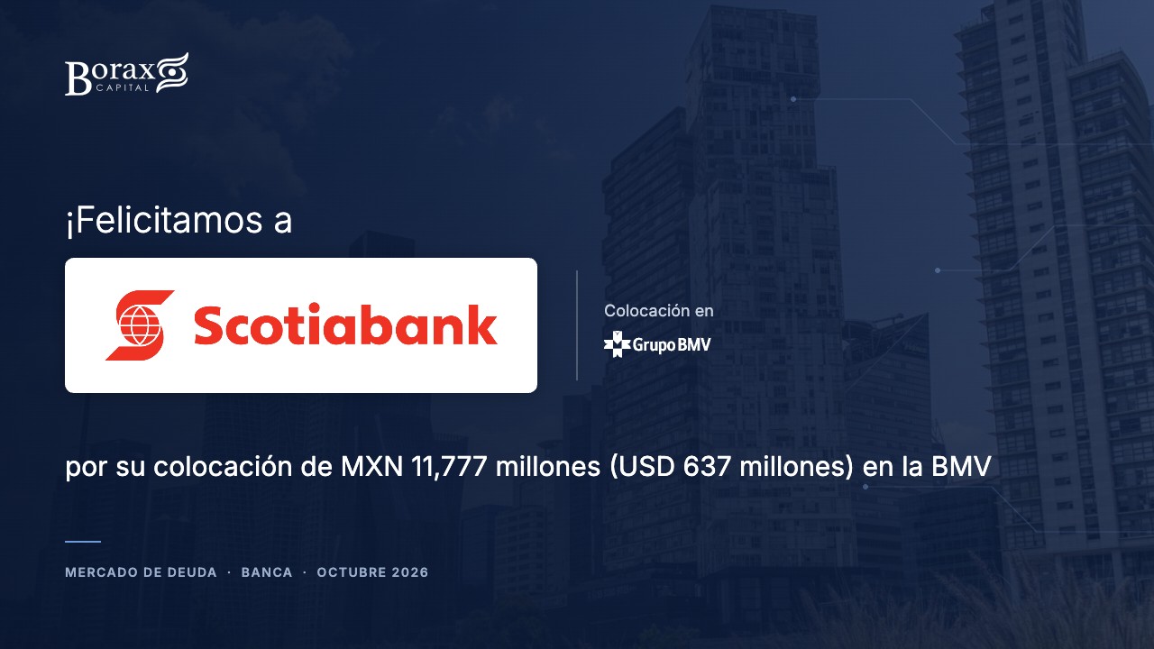 Borax Capital felicita a Scotiabank por su colocación de MXN 11,777 millones (USD 637 millones) en la BMV