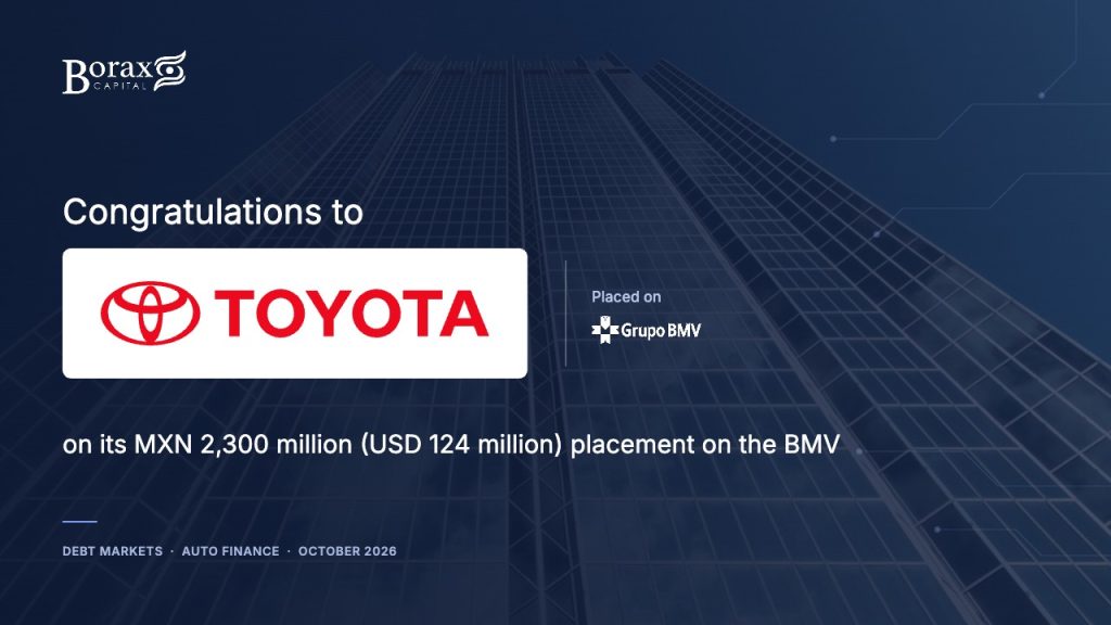 Congratulations to Toyota Financial Services México on its MXN 2,300 million (USD 124 million) placement on the BMV