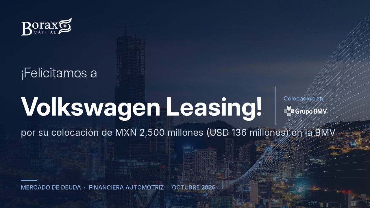 Borax Capital felicita a Volkswagen Leasing por su colocación de MXN 2,500 millones en la BMV
